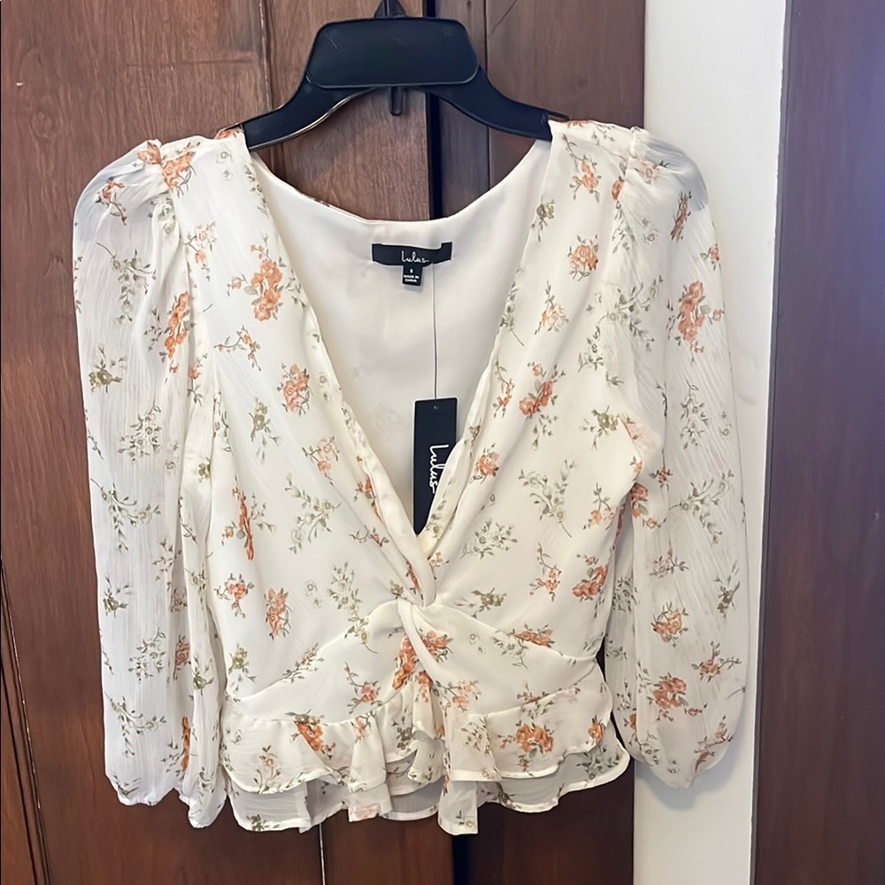 Lulu's Cream and Orange Floral Blouse
